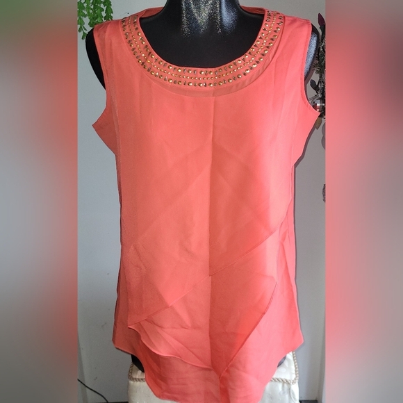DG2 Diane Gilman Coral Sleeveless Top M - Picture 1 of 6